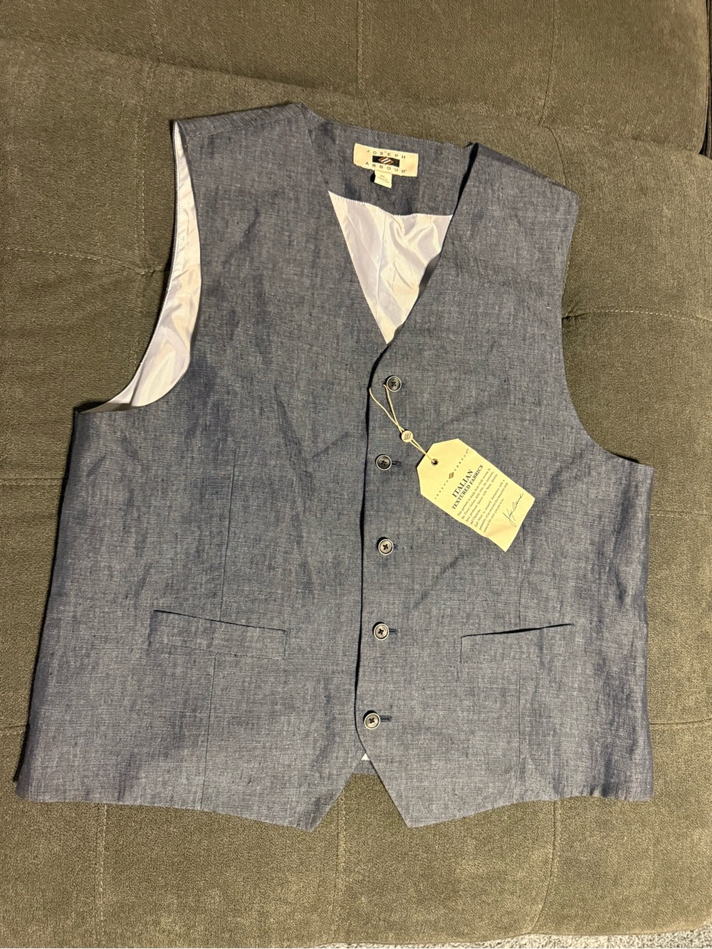 Joseph Abboud Men's XL Linen Suit Vest Blue Italian Fabric NWT Waistcoat Summer